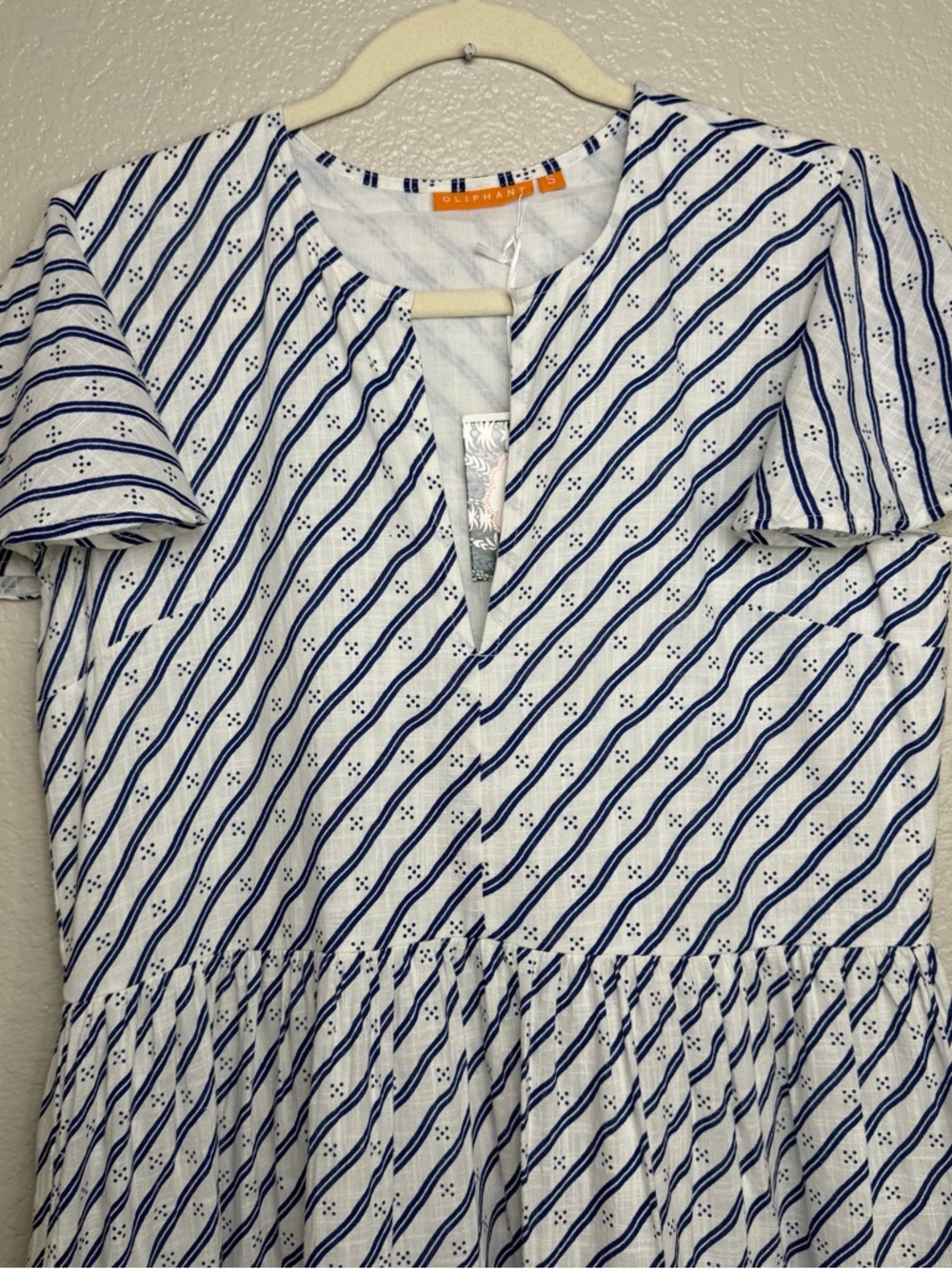 Oliphant Women’s V-Neck Dipsy Navy Long Tiered Maxi Summer Dress Size Small - Picture 3 of 11